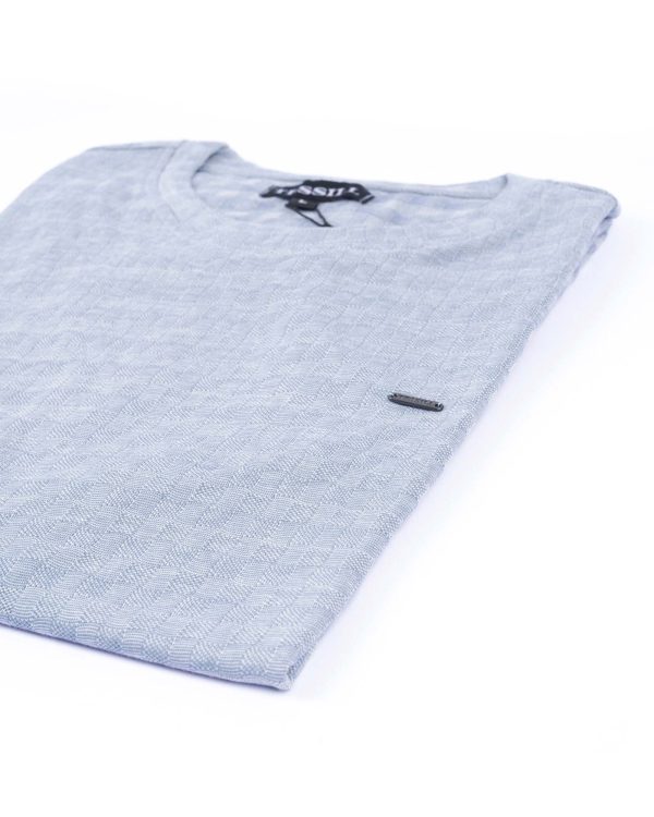 Ice Grey Self Textured Crew Neck T Shirt