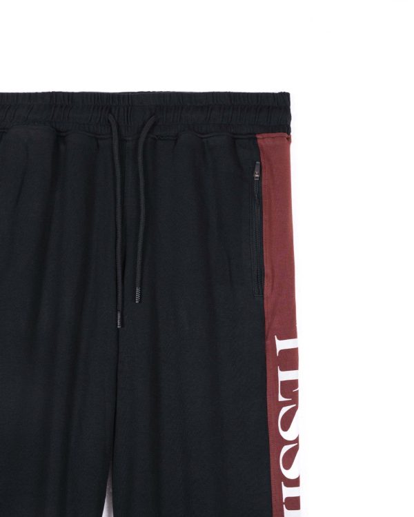 TESSILL Black Maroon Side Panel Cropped Joggers