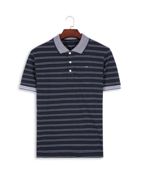 Dark Navy Stripe Polo Shirt for Men