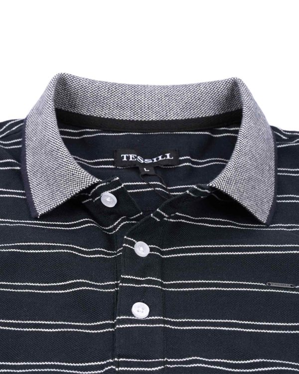 Dark Navy Stripe Polo Shirt for Men