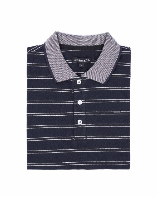 Dark Navy Stripe Polo Shirt for Men