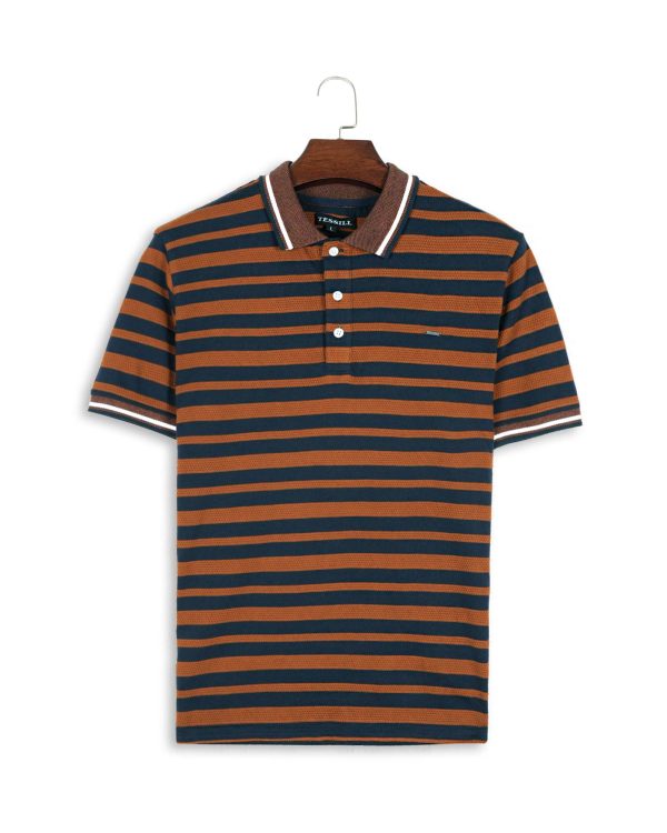 Rust Navy Stripe Soft Knit Polo Shirt for Men