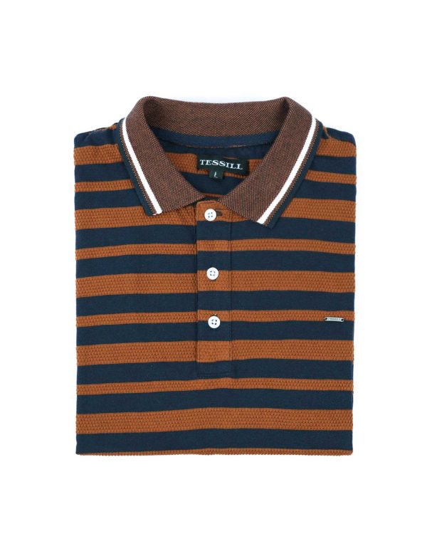 Rust Navy Stripe Soft Knit Polo Shirt for Men