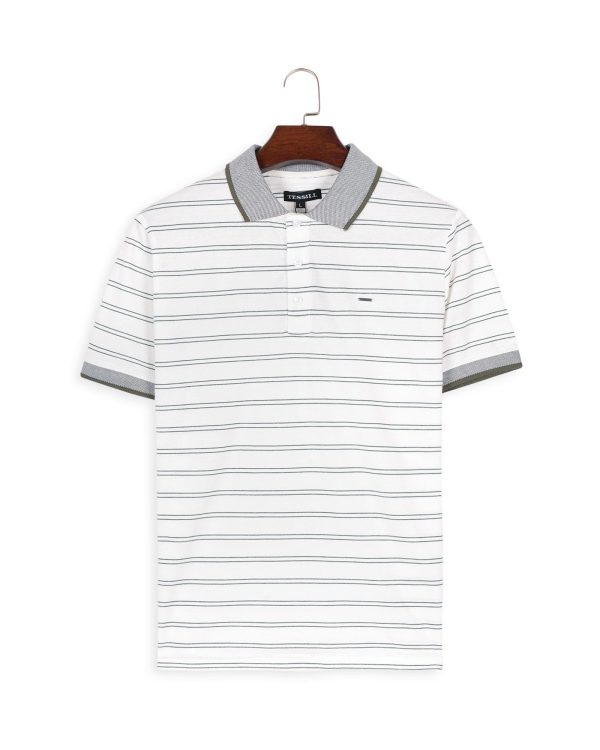 White Ash Toned Stripe Polo Shirt for Men