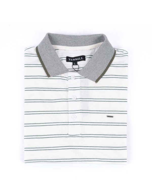 White Ash Toned Stripe Polo Shirt for Men