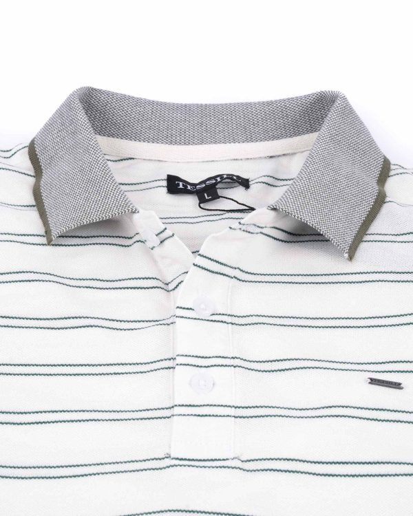 White Ash Toned Stripe Polo Shirt for Men