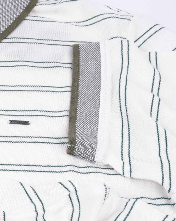 White Ash Toned Stripe Polo Shirt for Men