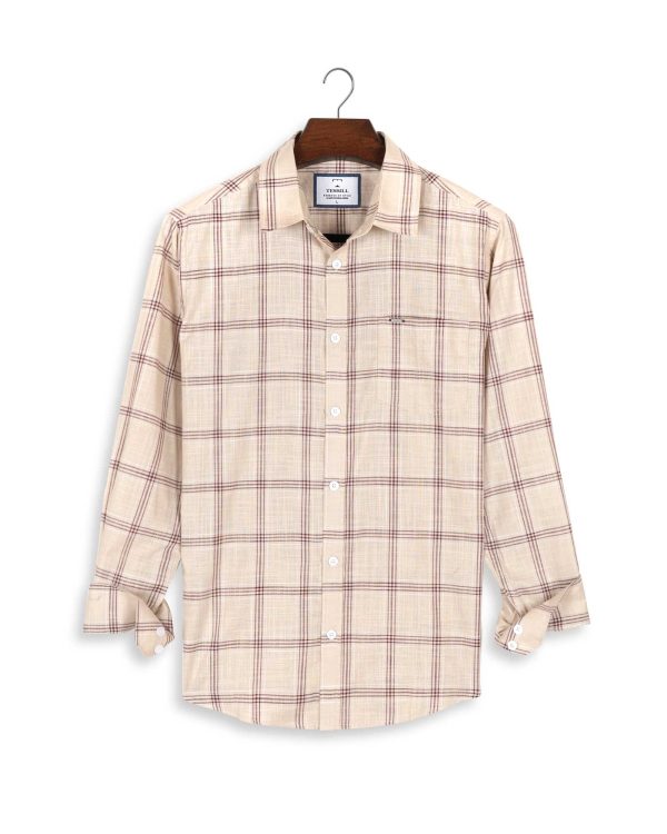 TESSILL Beige Check Cotton Full Sleeve Shirt for Men