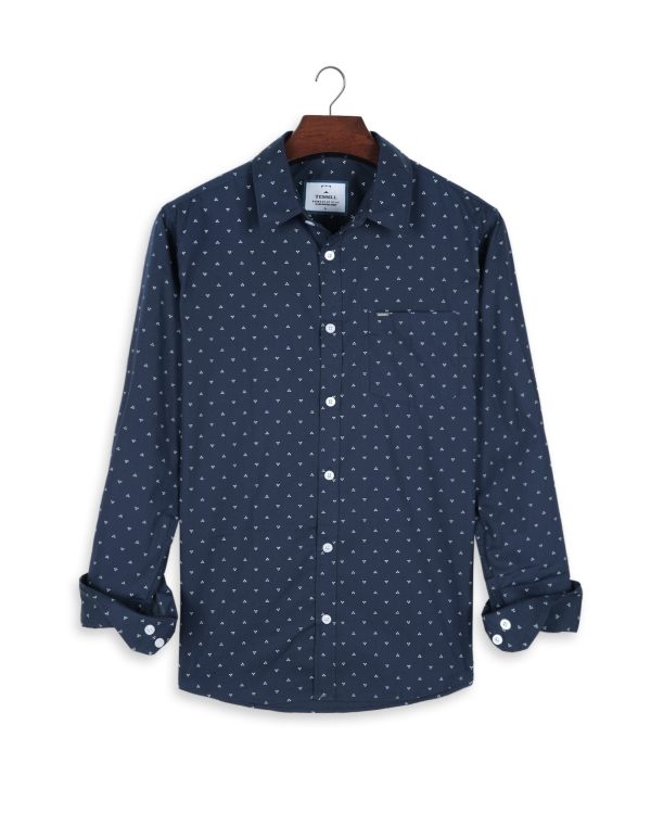 TESSILL Navy Micro Print Cotton Full Sleeve Shirt