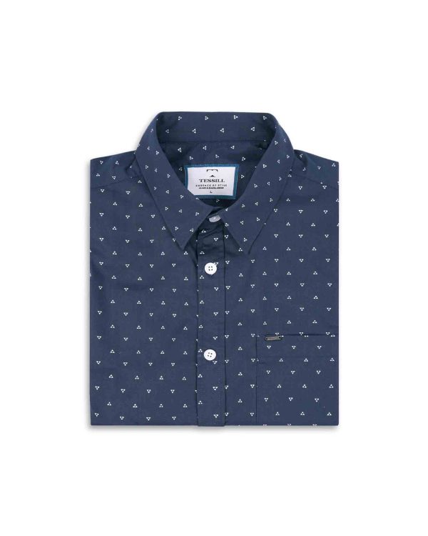 TESSILL Navy Micro Print Cotton Full Sleeve Shirt