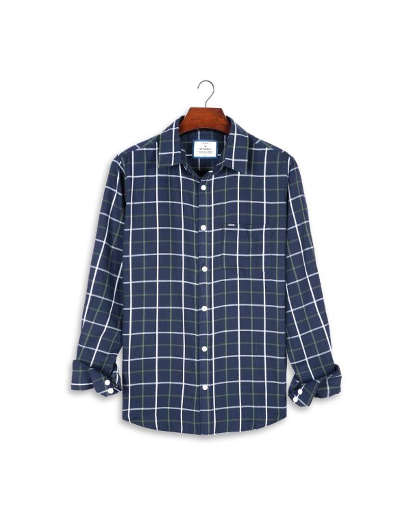 TESSILL Dark Blue Checkered Full-Sleeve Casual Shirt
