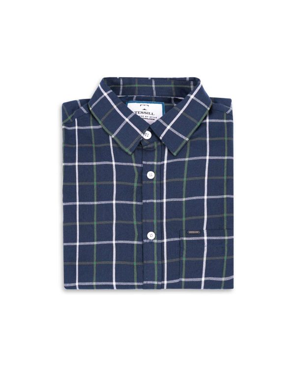 TESSILL Dark Blue Checkered Full-Sleeve Casual Shirt